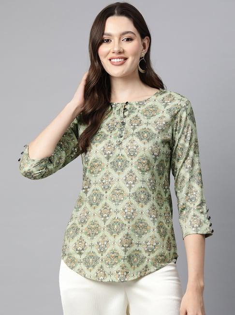 cottinfab green floral print top