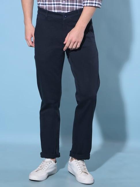 crimsoune club blue cotton straight fit chinos