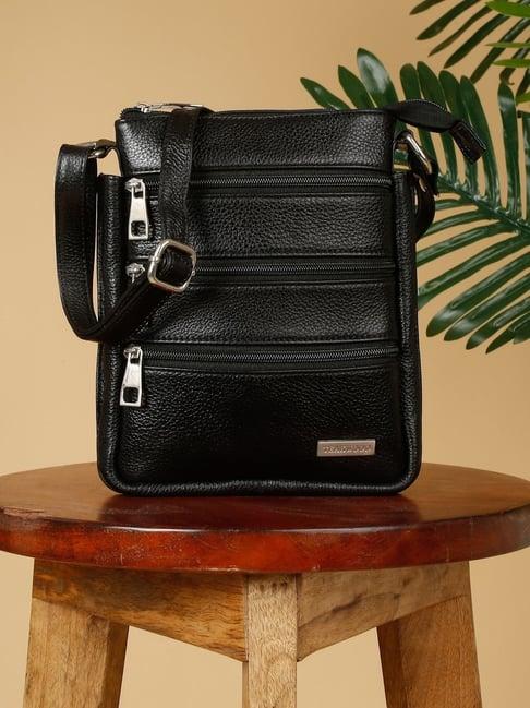 teakwood leathers black solid sling handbag