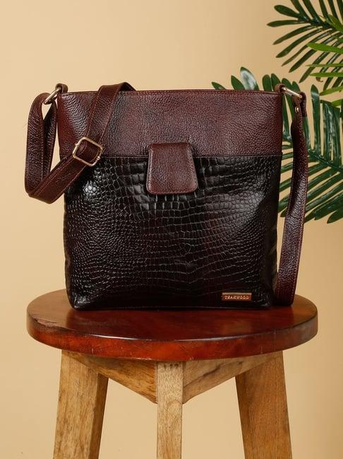 teakwood leathers brown textured sling handbag