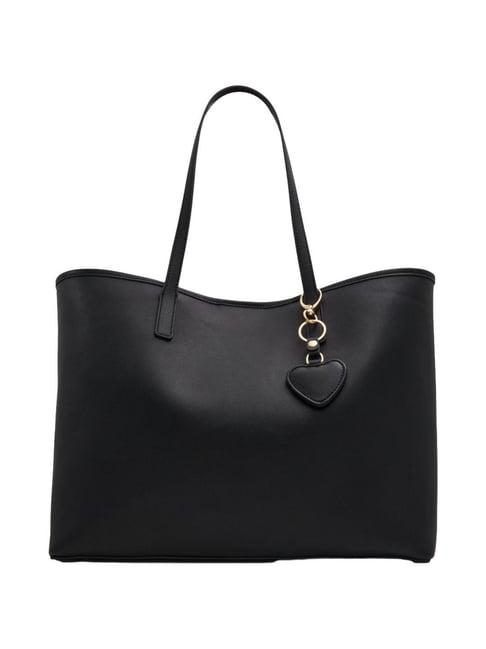 call it spring black solid tote handbag with pouch