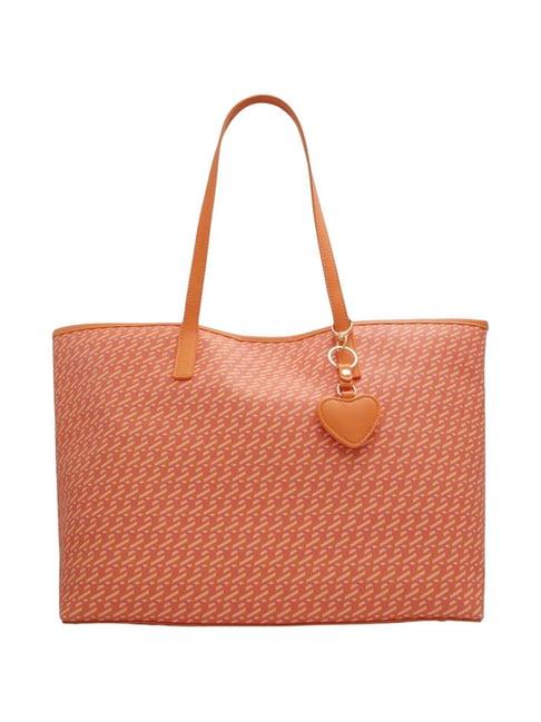 call it spring orange printed tote handbag with pouch