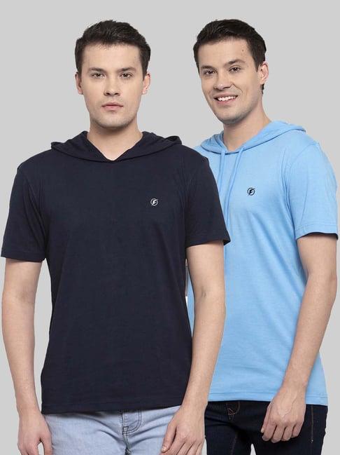 friskers navy & light blue slim fit hooded t-shirt - pack of 2