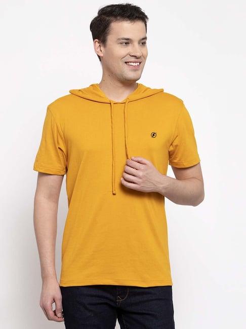 friskers mustard slim fit hooded t-shirt