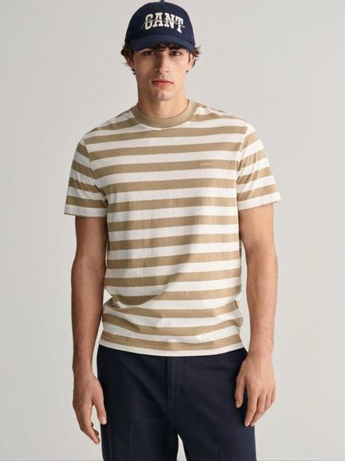 gant khaki cotton regular fit striped t-shirt