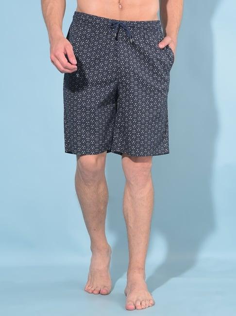 crimsoune club navy blue cotton regular fit printed lounge shorts