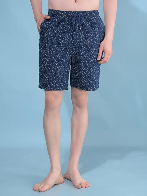 crimsoune club navy blue cotton regular fit printed lounge shorts