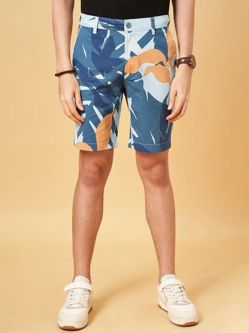 urban ranger by pantaloons light blue cotton slim fit printed shorts