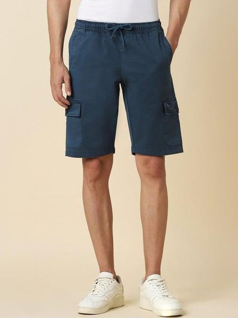 allen solly navy cotton regular fit cargo shorts