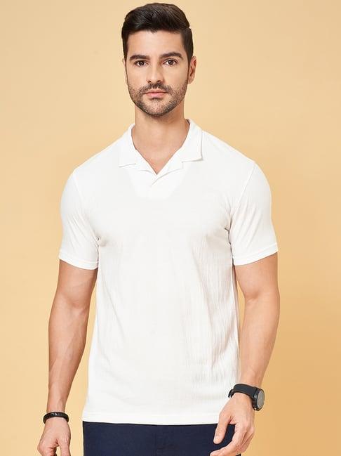 byford by pantaloons white slim fit texture polo t-shirt