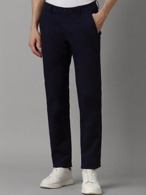 louis philippe navy cotton slim fit trousers