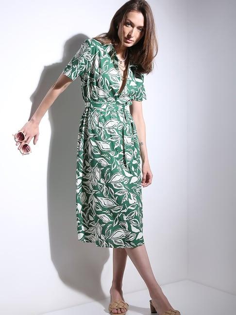 vero moda green & white printed shirt dress