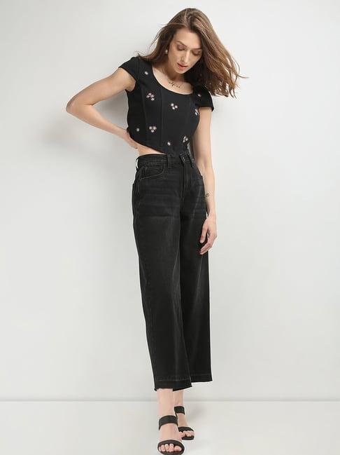 vero moda black relaxed fit high rise jeans