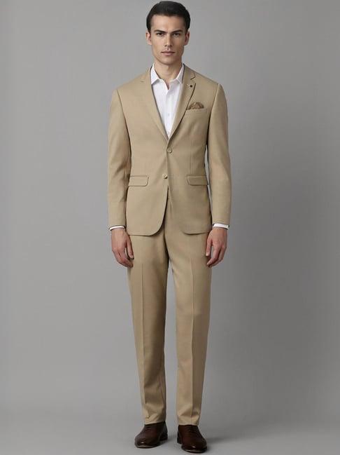 louis philippe khaki slim fit texture two piece suit