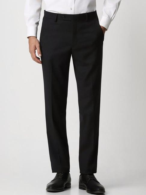 van heusen black slim fit texture trousers