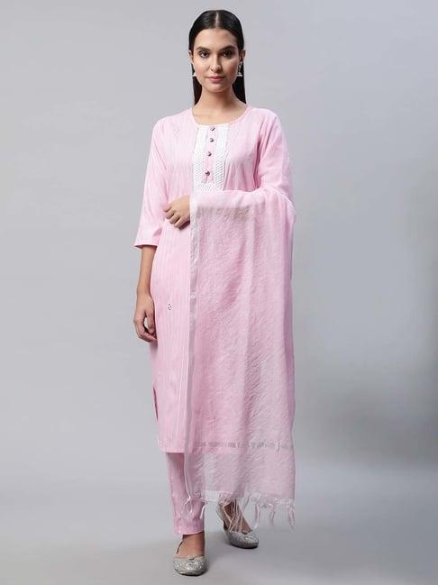 sringam pink striped kurta pant set with dupatta