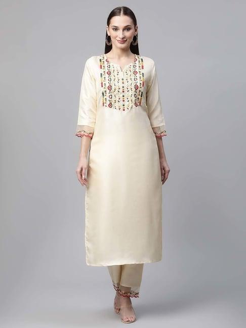 sringam white embroidered kurta pant set