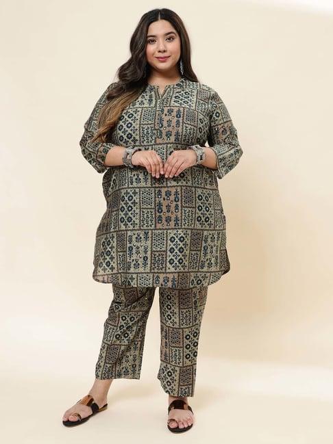 sringam grey printed kurti pant set