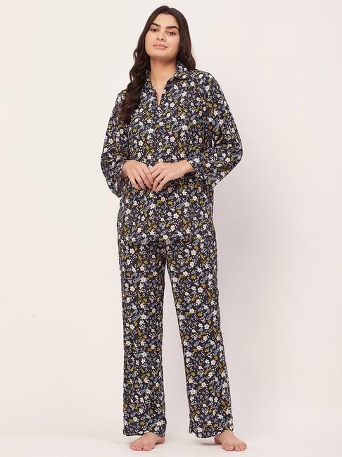 moomaya navy floral print shirt with pyjamas