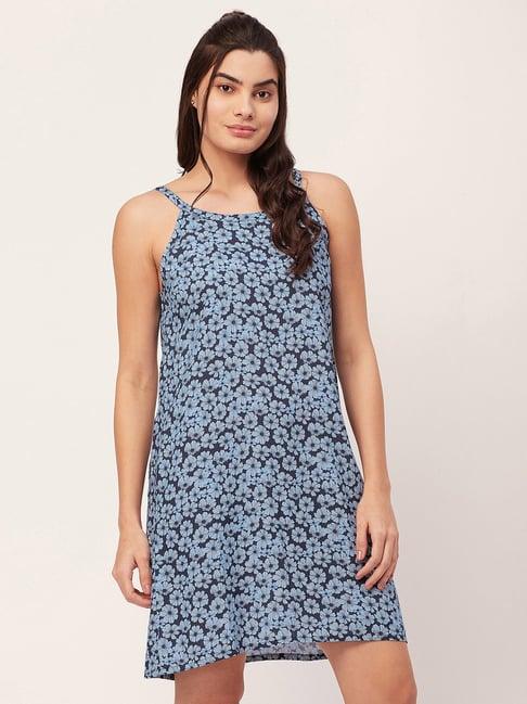 moomaya blue floral print night dress