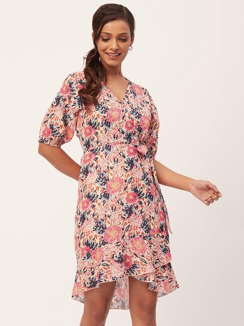 moomaya multicolor floral print wrap dress