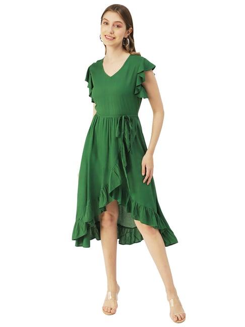 moomaya green regular fit wrap dress