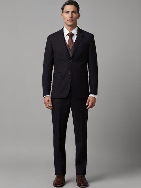 louis philippe purple slim fit texture three piece suit