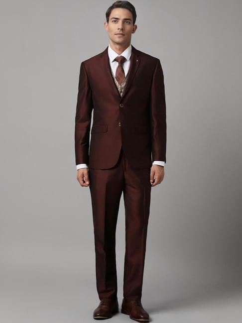 louis philippe maroon slim fit texture three piece suit