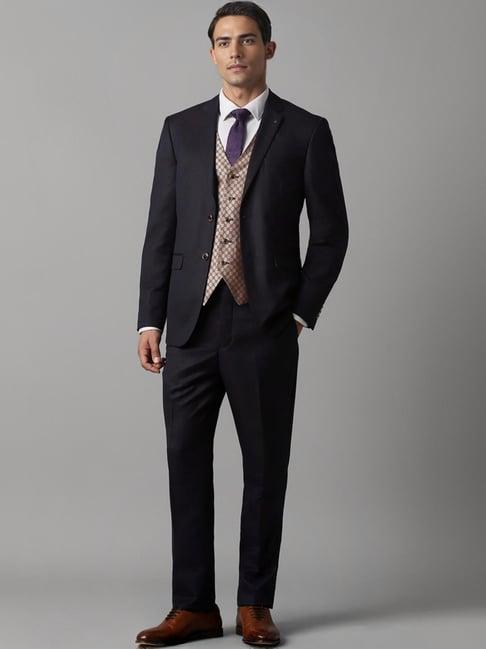 louis philippe purple slim fit texture three piece suit