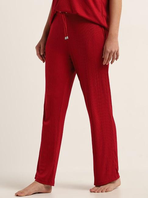 wunderlove by westside red ribbed mid rise pyjamas