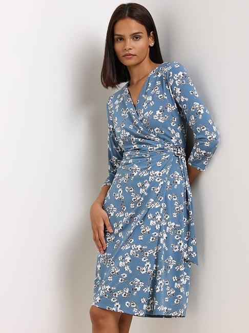 wardrobe by westside blue floral wrap dress