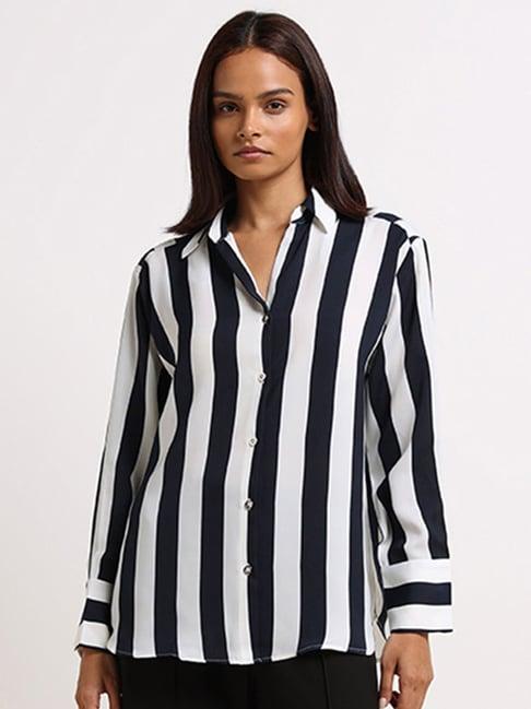 wardrobe by westside navy striped shirt