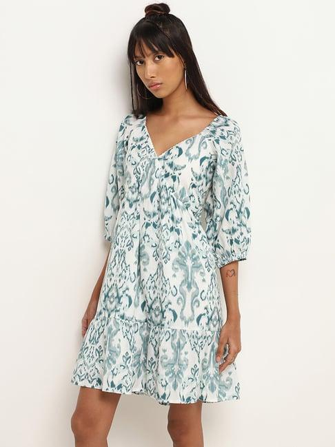 bombay paisley by westside teal ikkat printed tiered dress