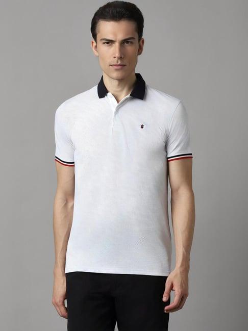 louis philippe white cotton slim fit texture polo t-shirt