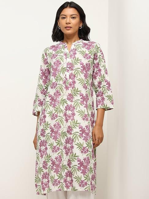 utsa by westside purple straight fit floral print kurta