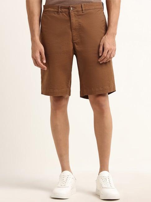 wes casuals by westside brown solid relaxed fit mid rise shorts