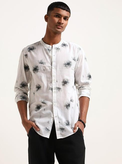 eta by westside grey floral printed resort fit grandad shirt