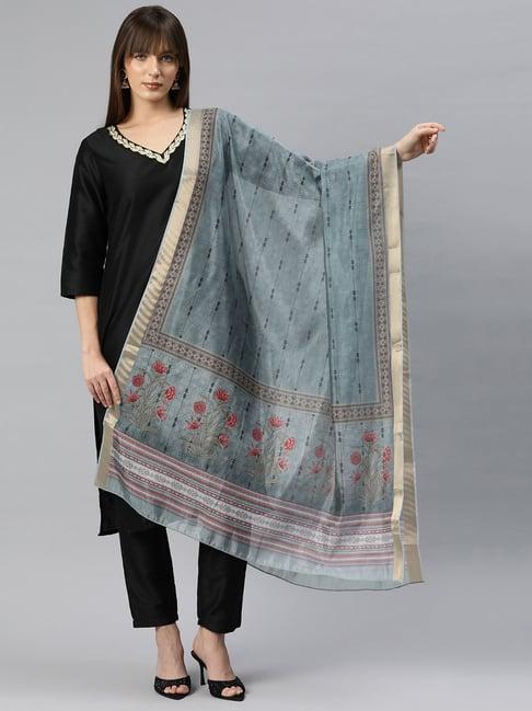 silk land bluish grey printed print dupatta