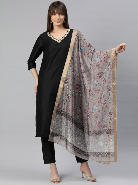 silk land grey printed print dupatta