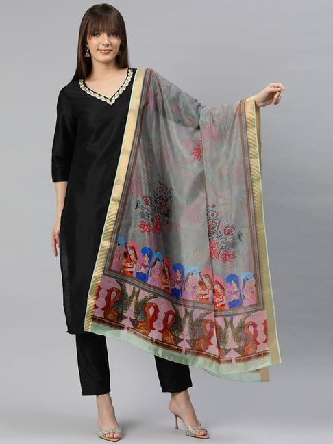 silk land grey printed print dupatta