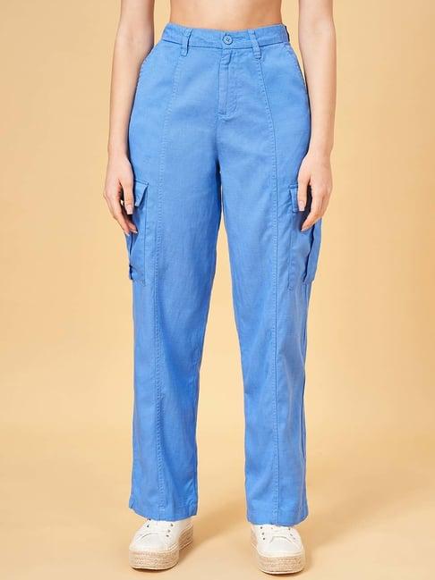 honey by pantaloons blue mid rise flared pants