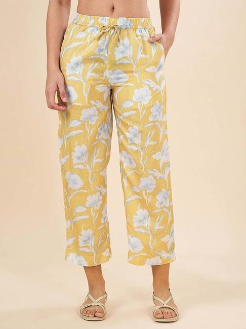 akkriti by pantaloons yellow printed flared pants