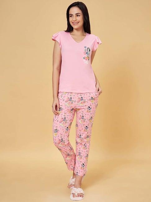 dreamz by pantaloons pink cotton printed t-shirt pyjamas set