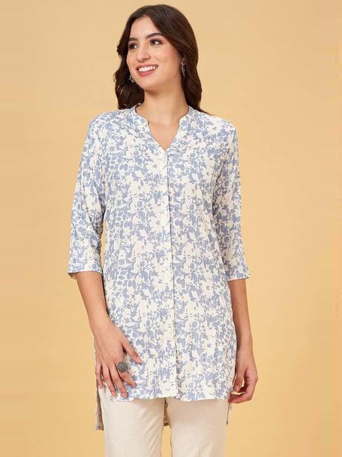 rangmanch by pantaloons blue printed straight short kurti