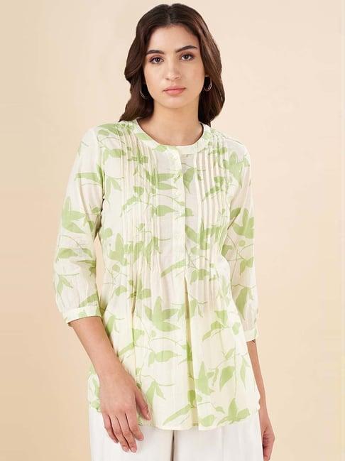 akkriti by pantaloons green printed a line short kurti