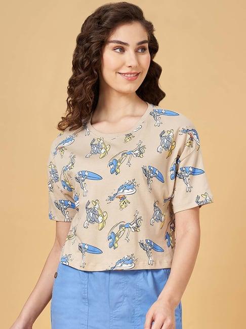 honey by pantaloons khaki cotton printed top