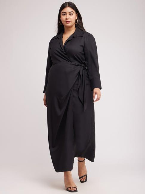 fablestreet black relaxed fit wrap dress