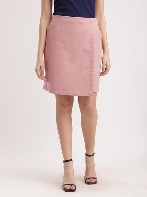 fablestreet dusty pink linen above knee skirt