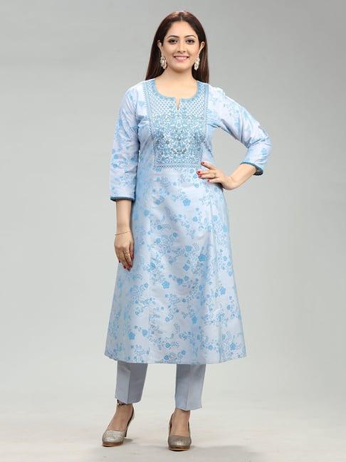 cotton culture sky blue printed kurta pant set