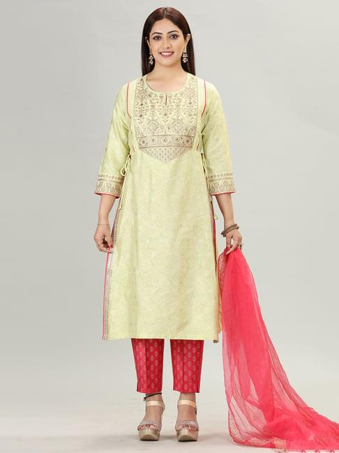 cotton culture light green embroidered kurta with pant & dupatta